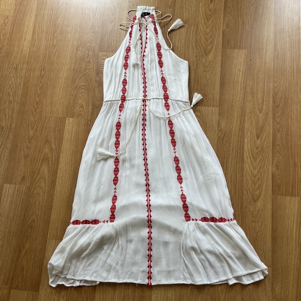 Lulus Halter Dress Large Boho White Embroidered Peasant Festival Hippie Summer
